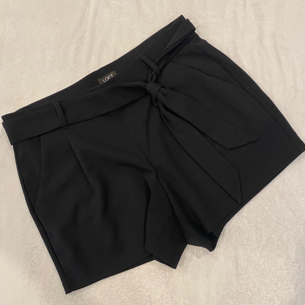LOFT Black Tailored Shorts with tie belt